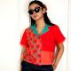 Handcrafted Strawberry Print Cotton Cropped Shirt with Collar